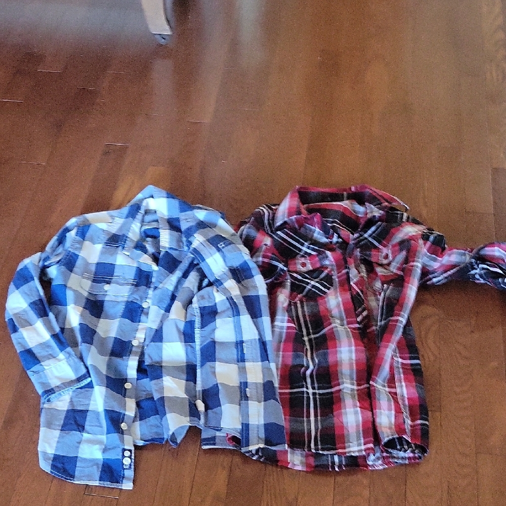 Kids Plaid Button-Up Shirts - Blue and Red
